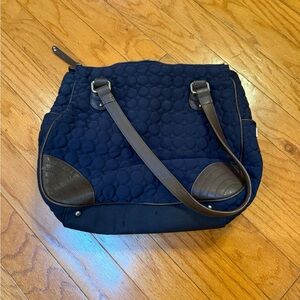 Vera Bradley Navy Quilted Tote Bag with Brown Accents
